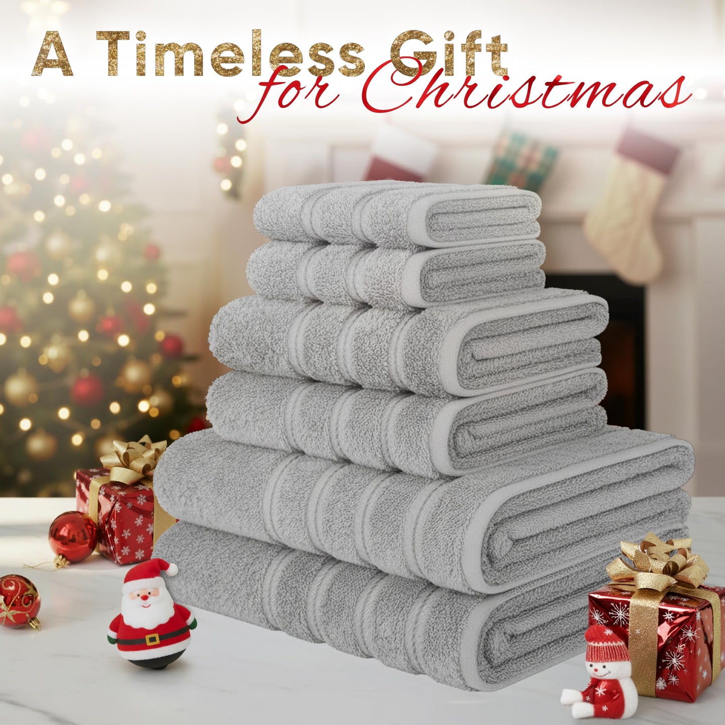American Soft Linen Luxury 6 Piece Towel Set, 2 Bath Towels 2 Hand Towel 2 Washcloths, 600 GSM 100% Cotton Turkish Towels for Bathroom, Light Grey…