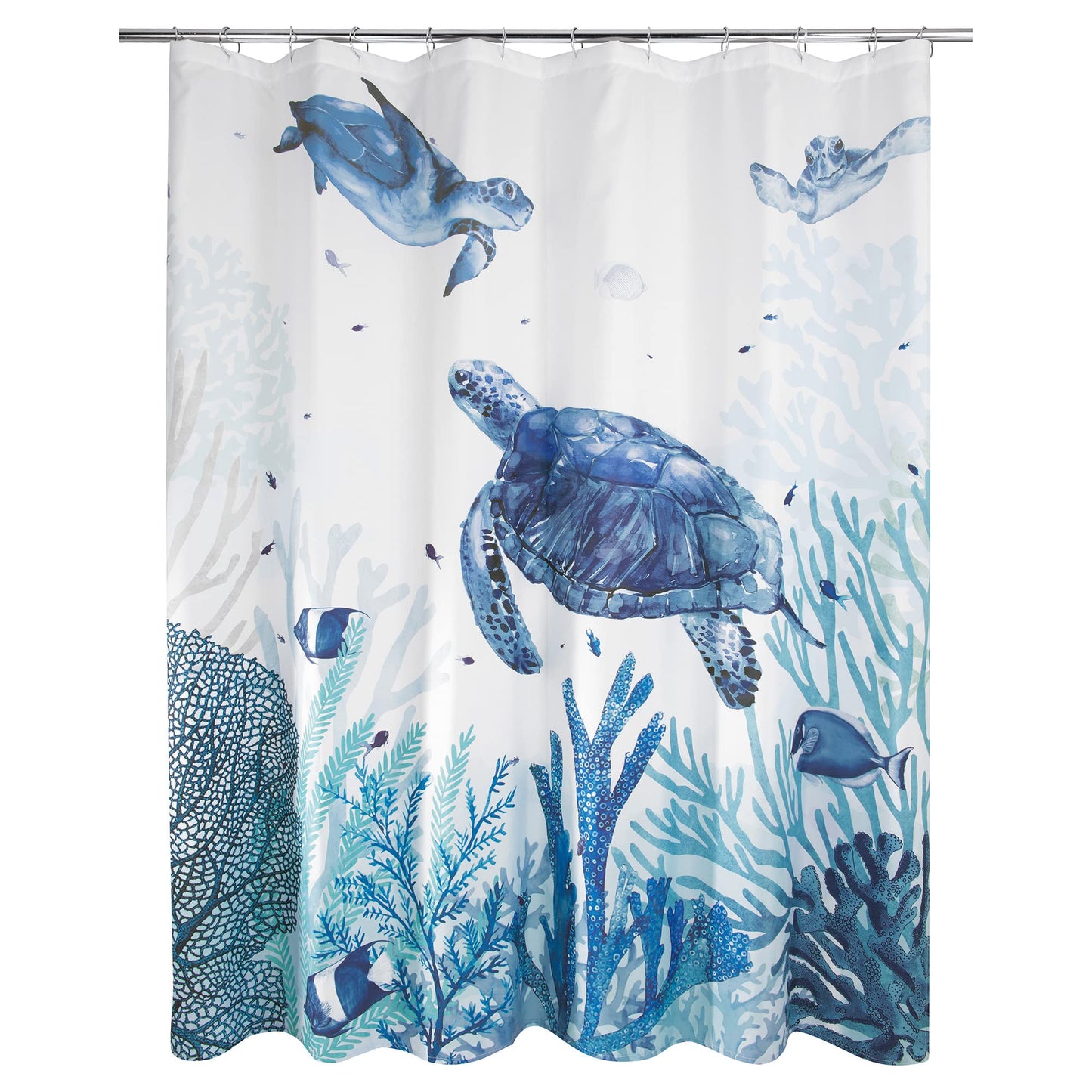 Allure Home Creation Deep Blue Sea Turtle Polyester Fabric Printed Shower Curtain 70"x72"