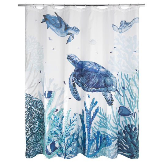 Allure Home Creation Deep Blue Sea Turtle Polyester Fabric Printed Shower Curtain 70"x72"