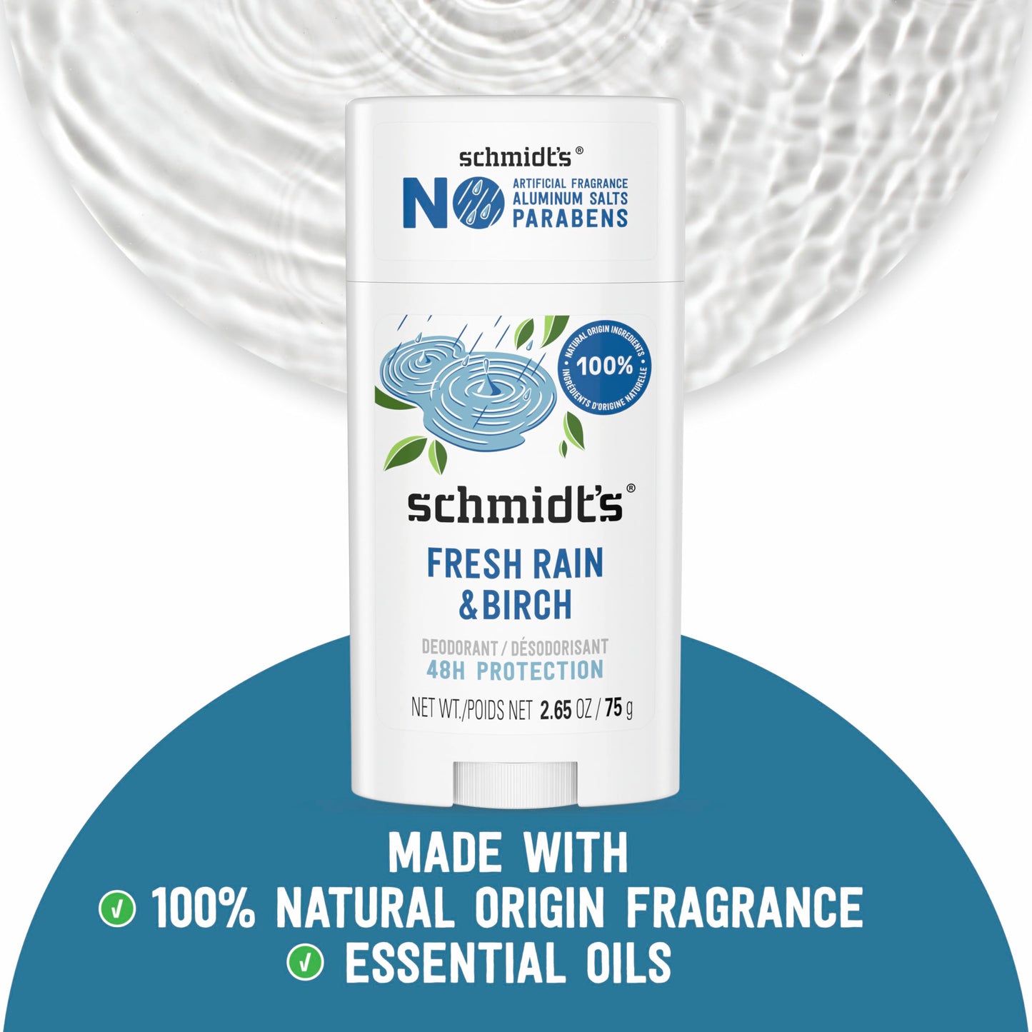Schmidt's Aluminum-Free Vegan Deodorant Fresh Rain & Birch with 24 Hour Odor Protection, for Women and Men, Natural Ingredients, Cruelty-Free, 2.65 oz Beauty and Personal Care Schmidt's