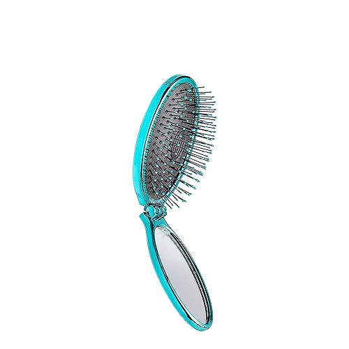 Wet Brush Pop Go Detangler, Blue Teal - Foldable, On-The-Go Design, Travel Brush, Ultrasoft IntelliFlex Bristles, Detangling Hairbrush, Built-In
