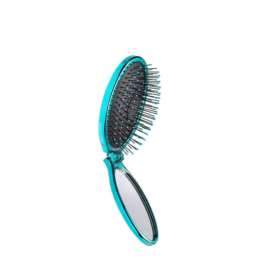 Wet Brush Pop Go Detangler, Blue Teal - Foldable, On-The-Go Design, Travel Brush, Ultrasoft IntelliFlex Bristles, Detangling Hairbrush, Built-In