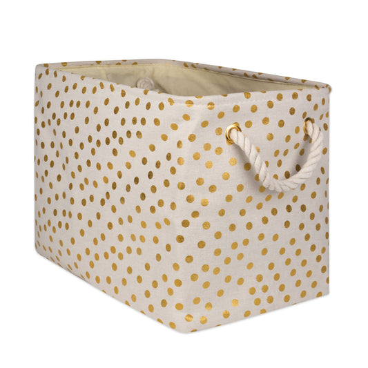 DII Polyester Storage Bin, Gold Metallic Collection Collapsible with Handles, Large, Natural Off-White