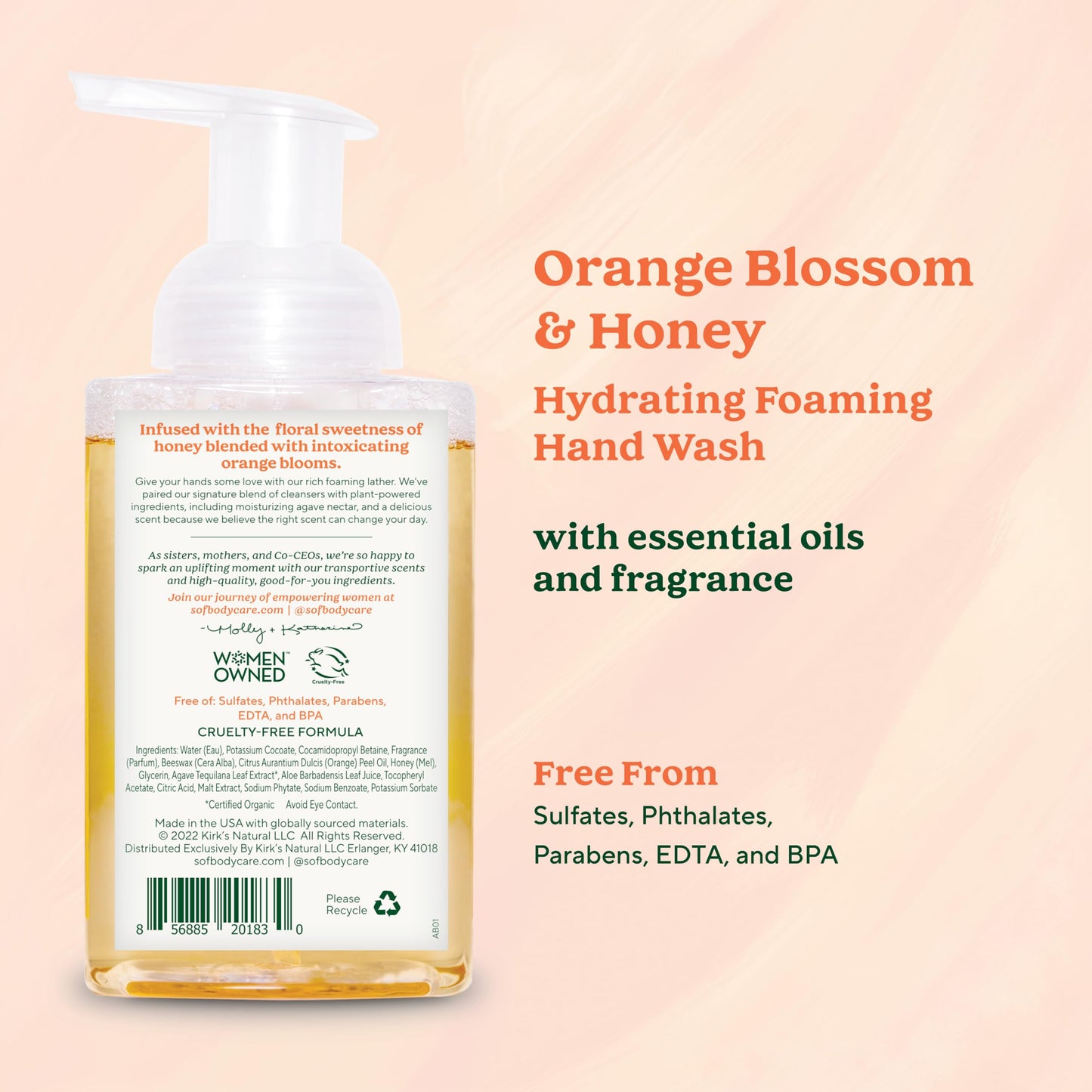 South Of France SoF Hydrating Foaming Hand Wash - With Organic Agave Nectar & Coconut Oil- Vegan & Non GMO- Free From Phthalates, Sulfates & Parabens