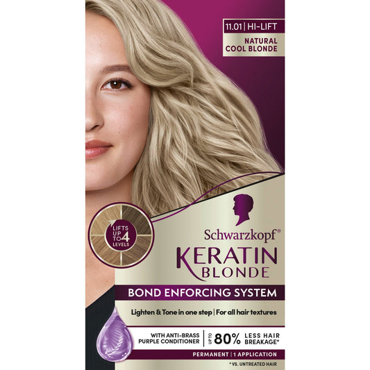 Schwarzkopf Keratin Blonde Hair Dye, 11.01 High Lift Natural Cool Blonde, Professional Quality Permanent Hair Color, Bond Enforcing System, Pre-Color