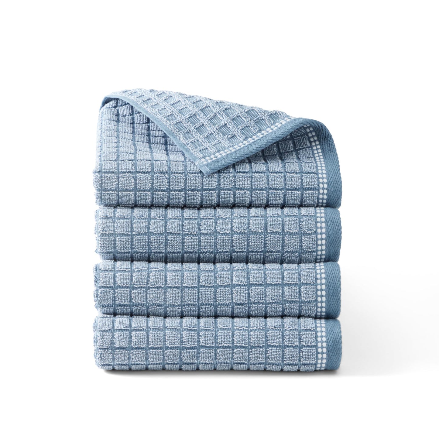Town & Country Everyday 4-Piece Textured Windowpane Hand Towel Set, 20x30-Inch, 100% Cotton, Plush & Absorbent 550GSM, Blue