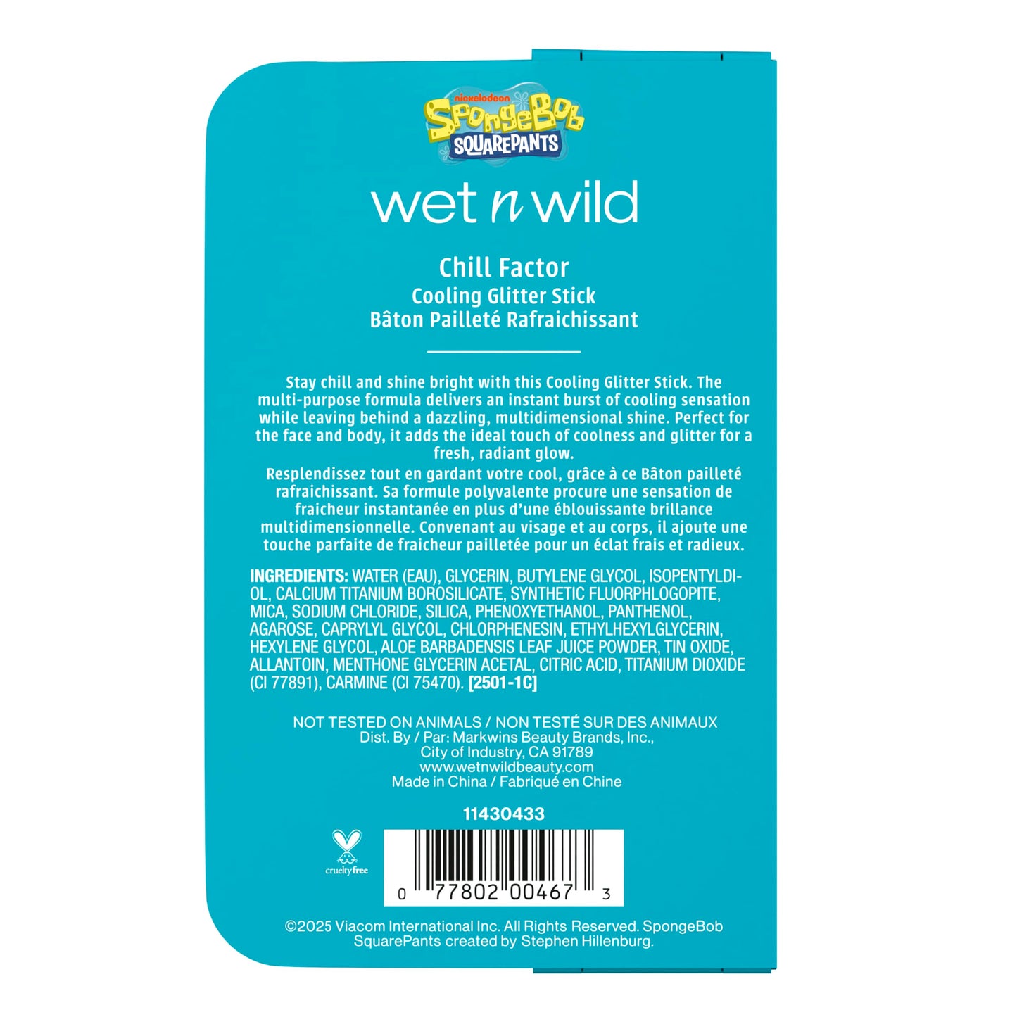 wet n wild Spongebob Cooling Glitter Stick, Shimmering Opal Glow for Face & Body, Puffiness-Reducing Stick - Chill Factor