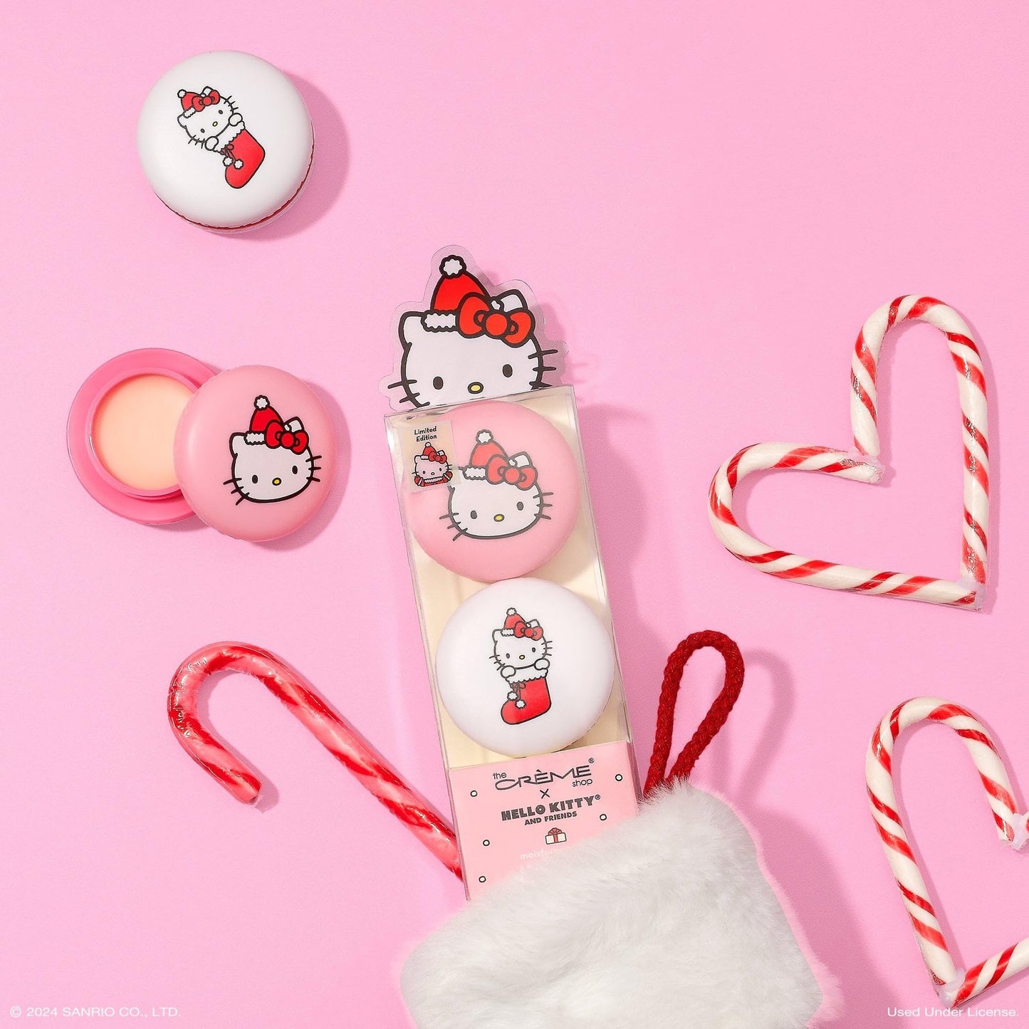 The Créme Shop x Hello Kitty & Friends Macaron Lip Balm Duo, Korean Lip Balm with Murumuru Seed Butter and Hyaluronic Acid (Mixed Berry & Icing on the