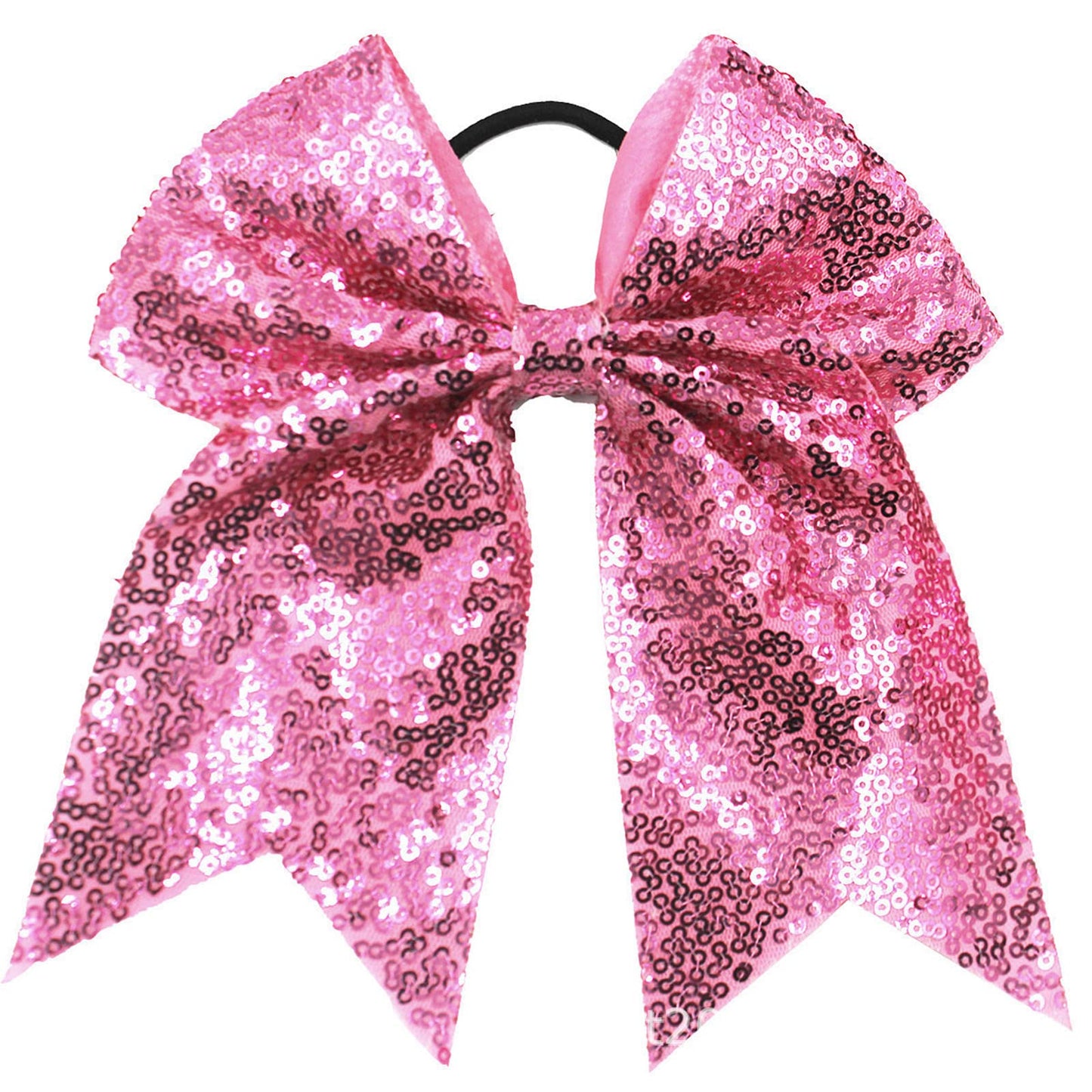 Xansema 6.5 Inches Sequins Hair Bows Elastic Hair Tie Ribbon Large Cheer Bow Ponytail Holder Hair Band for Women Girls Kids Teens (Pink)