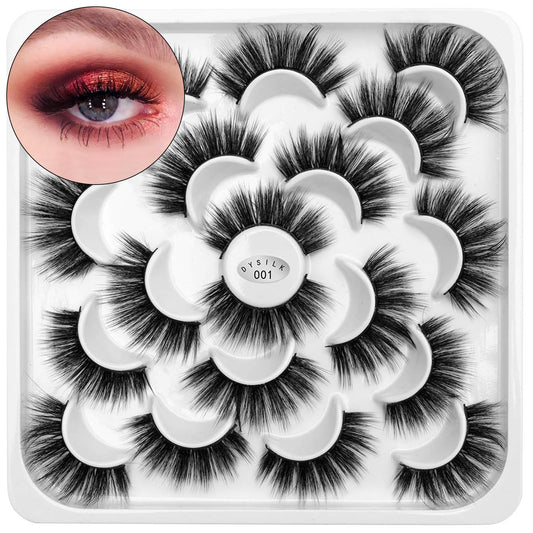 DYSILK False Eyelashes Wispy Lashes - Mink Lashes Fluffy 10 Pairs 6D Faux Lashes Pack 18mm Lashes Wispy Eye Lashes Pack Long Eyelashes Natural Look