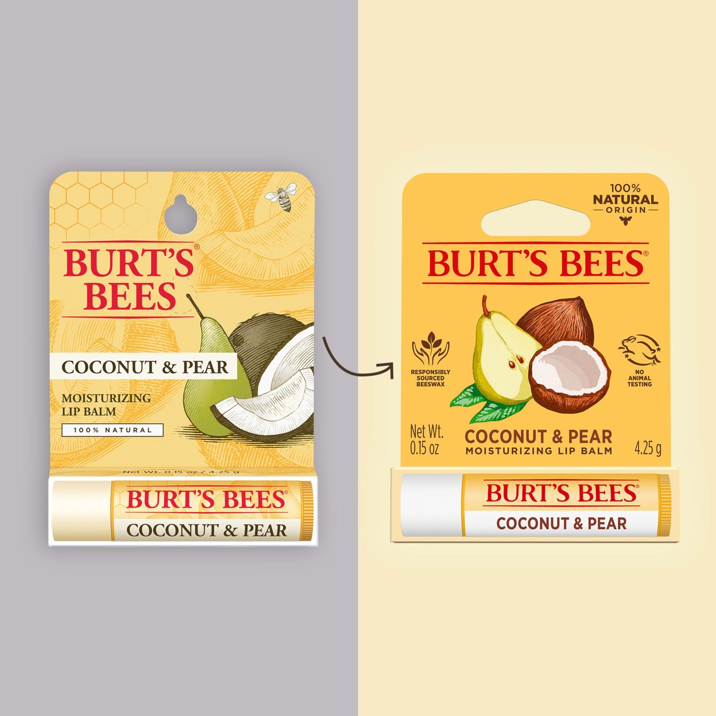 Burt's Bees Coconut and Pear Lip Balm, Lip Moisturizer With Responsibly Sourced Beeswax, Tint-Free, Natural Conditioning Lip Treatment, 1 Tube, 0.15