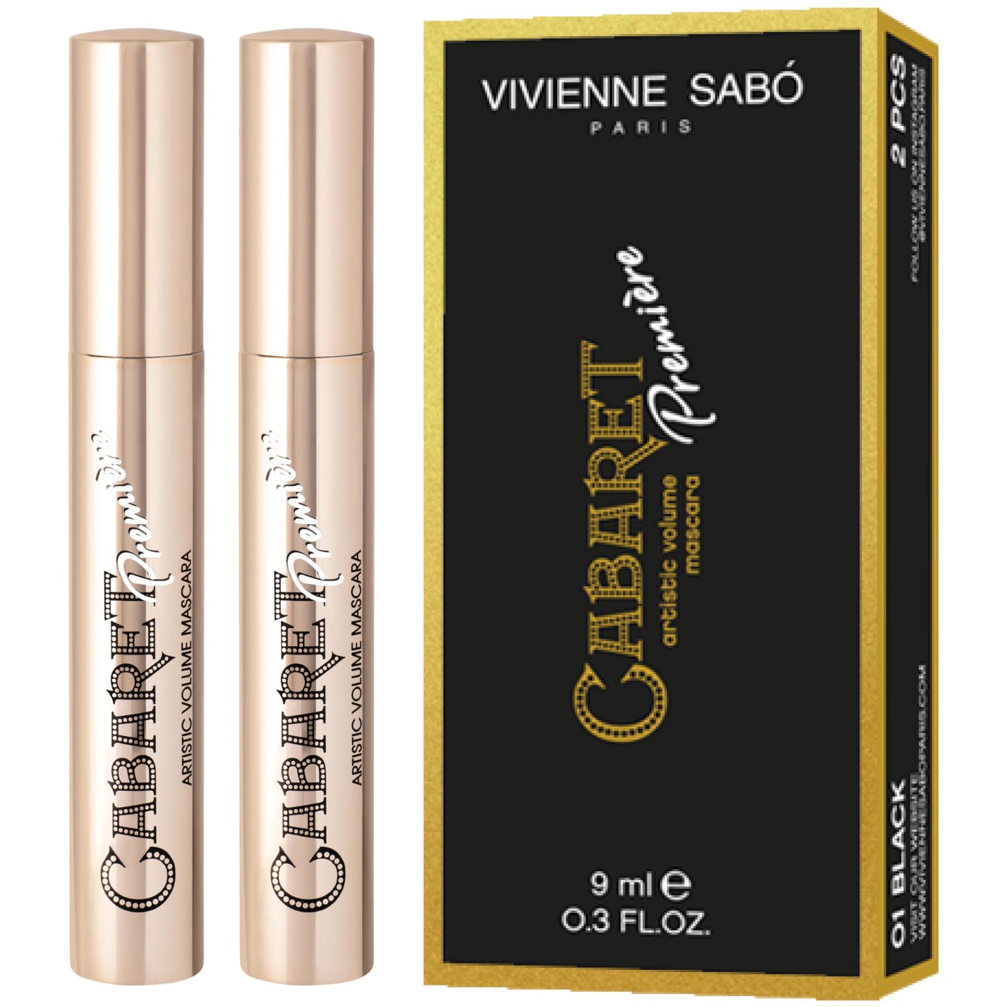 Vivienne Sabó Cabaret Premiere Black Mascara, Volume and Length, Defining, Curling, No Flaking, No Clumping, Smudge Proof, Washable, Cruelty-Free