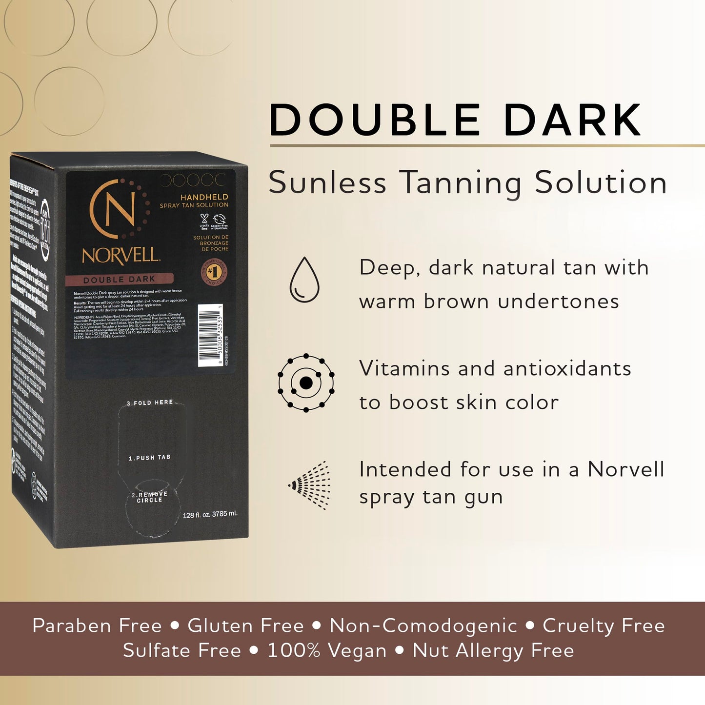 Norvell Premium Spray Tan Solution Double Dark 128 fl oz - Professional Sunless Tanning Formula for Deep Rich Bronze Glow, Streak Free, Fast Drying