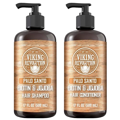 Viking Revolution Palo Santo Mens Shampoo and Conditioner Set with Biotin and Jojoba Oil - Natural Hair Shampoo and Hair Conditioner for Men