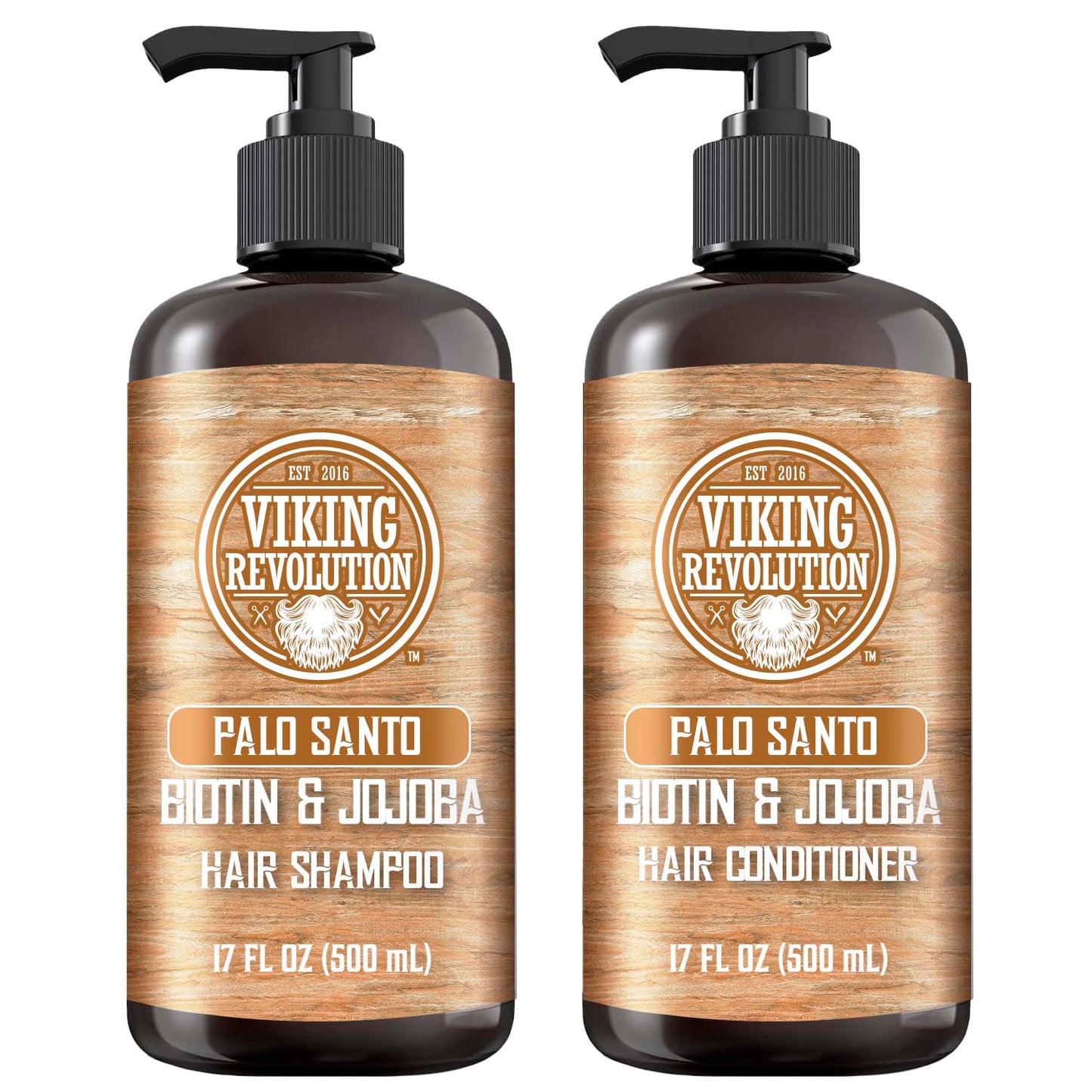 Viking Revolution Palo Santo Mens Shampoo and Conditioner Set with Biotin and Jojoba Oil - Natural Hair Shampoo and Hair Conditioner for Men
