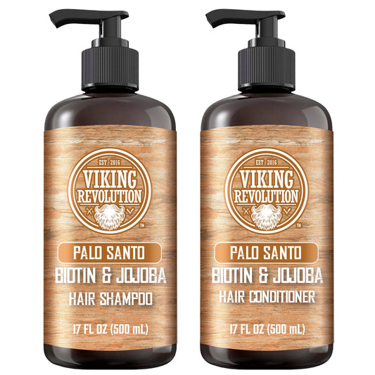 Viking Revolution Palo Santo Mens Shampoo and Conditioner Set with Biotin and Jojoba Oil - Natural Hair Shampoo and Hair Conditioner for Men