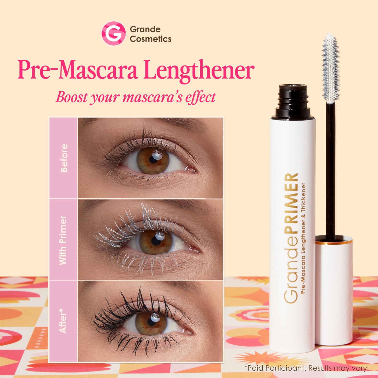 Grande Cosmetics GrandePRIMER Pre-Mascara Lengthener & Thickener with Peptides - Smudge-Proof, Water-Resistant & Contact Lens Safe - for Longer