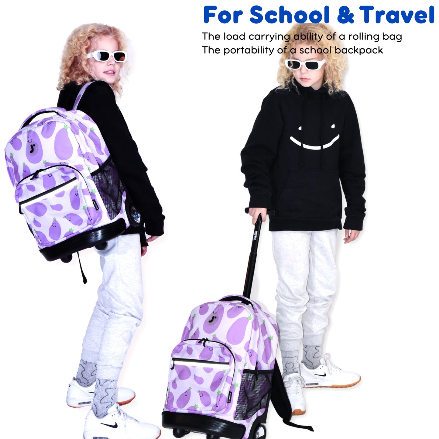 J World Sunrise Kids Rolling Backpack for Girls Boys. Roller Bookbag With Wheels For School, Confetti