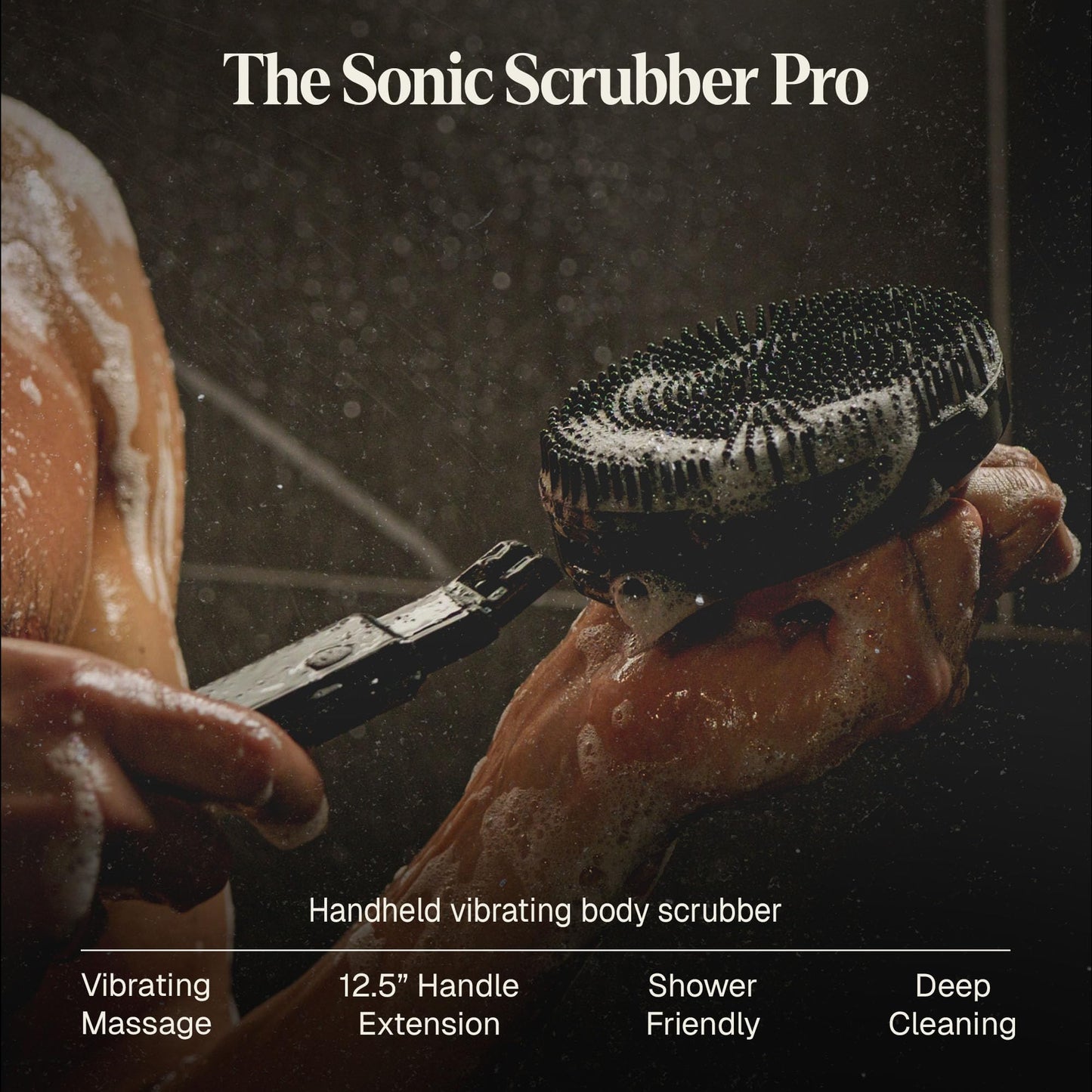 Black Wolf Silicone Body Scrubber & Exfoliator - Vibrating Loofah Shower Scrubber Brush with Handle Extension for Back - Deep Cleaning & Exfoliating