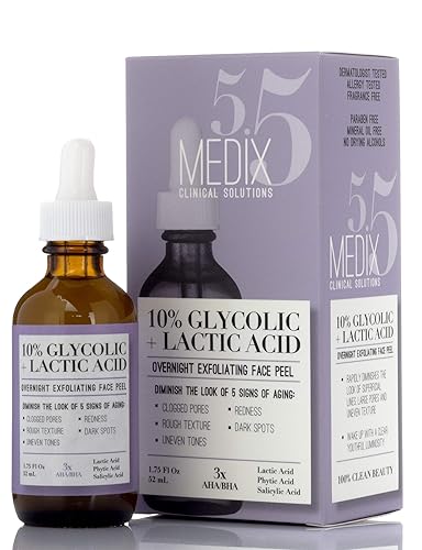 Medix 5.5 10% Glycolic Acid Face Peel Exfoliating Serum with Lactic Acid + Salicylic Acid, Gentle Skin Care Exfoliate Facial Peel Treatment Targets