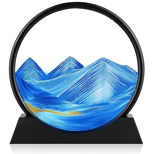 Moving Sand Art Picture - 3D Quicksand Painting Decor - Round Glass 3D Deep Sea Sandscape - Relaxing Home Decoration Desk Toys for Home Office Desk…