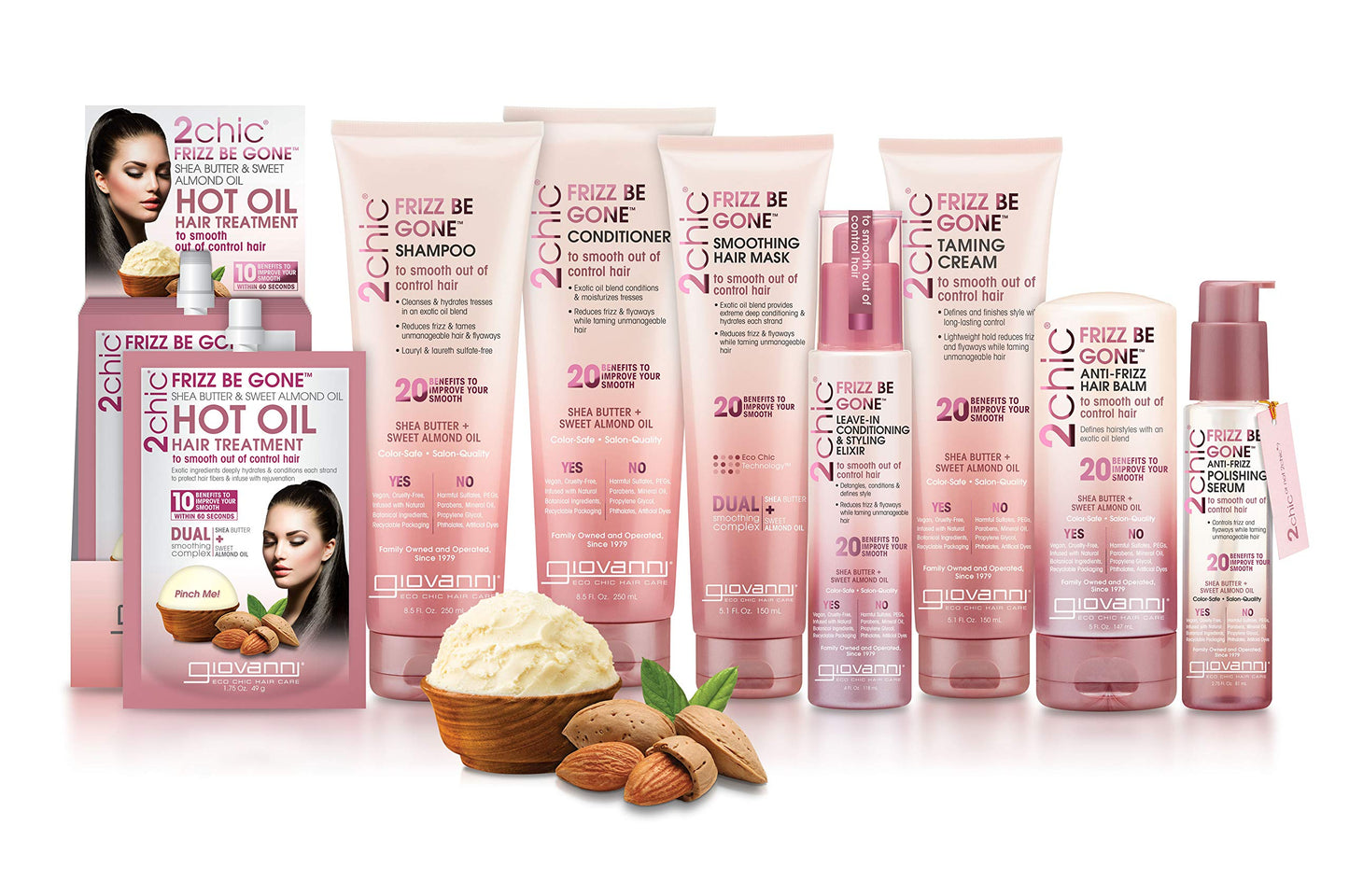 Giovanni 2chic Frizz Be Gone Taming Cream - Natural Hair Smoothing Formula with Shea Butter & Sweet Almond Oil, Macadamia, Color Safe, Vegan - 5.1 oz.