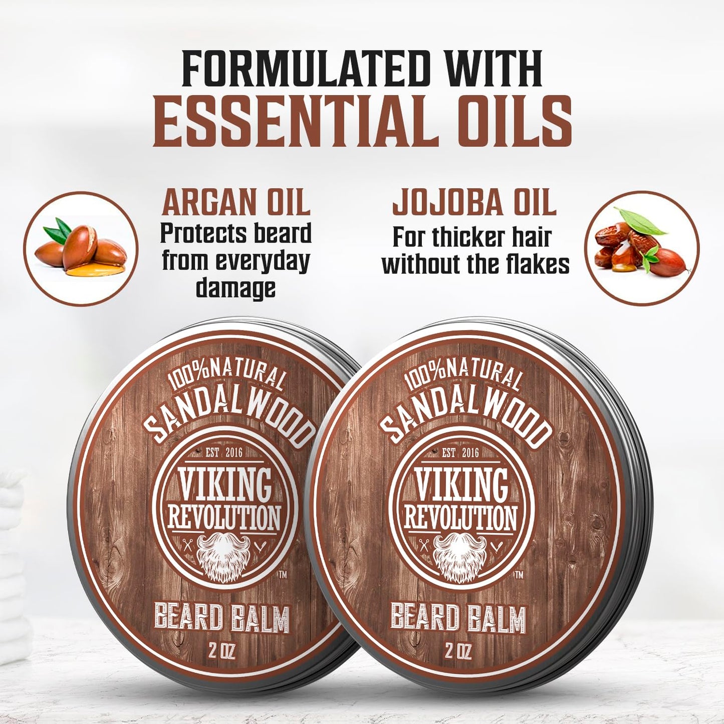 Viking Revolution Sandalwood Beard Balm - Beard Butter with Argan Oil, Beard Softener for Men with Jojoba Oil - Beard Moisturizer for Men with Beeswax