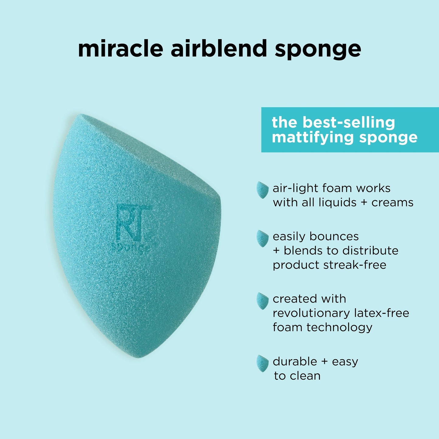 Real Techniques Miracle Airblend Sponge, Matte Makeup Blending Sponge, For Liquid, Cream, & Powder Products, Offers Medium To Full Coverage