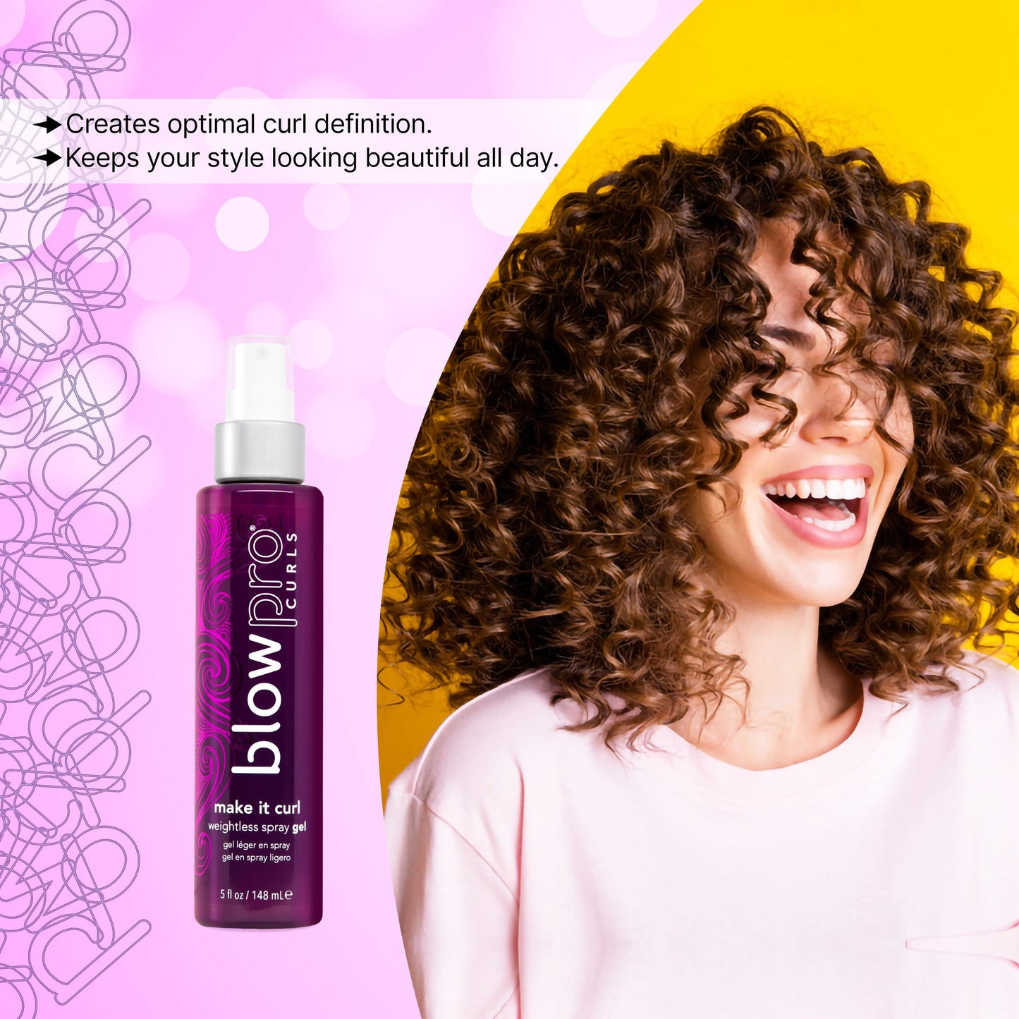 blowpro Make It Curl Weightless Spray Gel 5oz, Boost & Locks in Curl Definition, Flexible Finish, All Day Beautiful Hold, Travel-Friendly Bottle, Can
