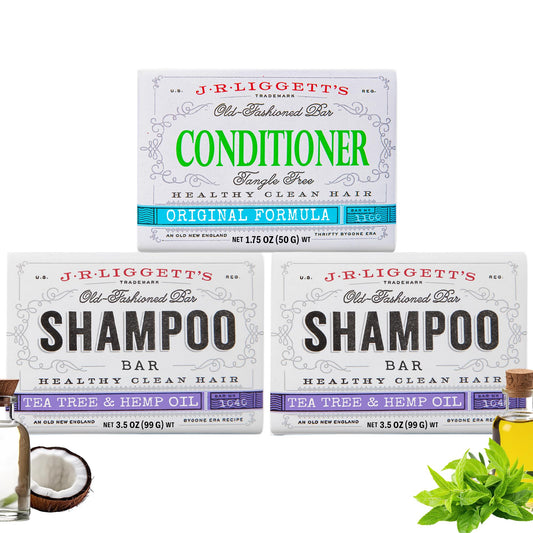 J.R.LIGGETT'S Tea Tree Formula Shampoo Bar and Conditioner Bar 3-Pack, All-Natural, Plant-Based Solid Hair Care Set, Sulfate-Free, 2 x 3.5 oz Shampoo Beauty & Personal Care J·R·LIGGETT'S
