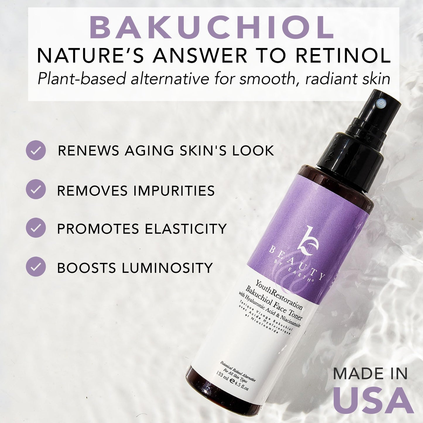 Bakuchiol Face Toner - USA Made with Natural & Organic Ingredients, Skin Toner for Oily and Acne Prone Skin, Spray Toner for Aging Skin, Smoothes Fine