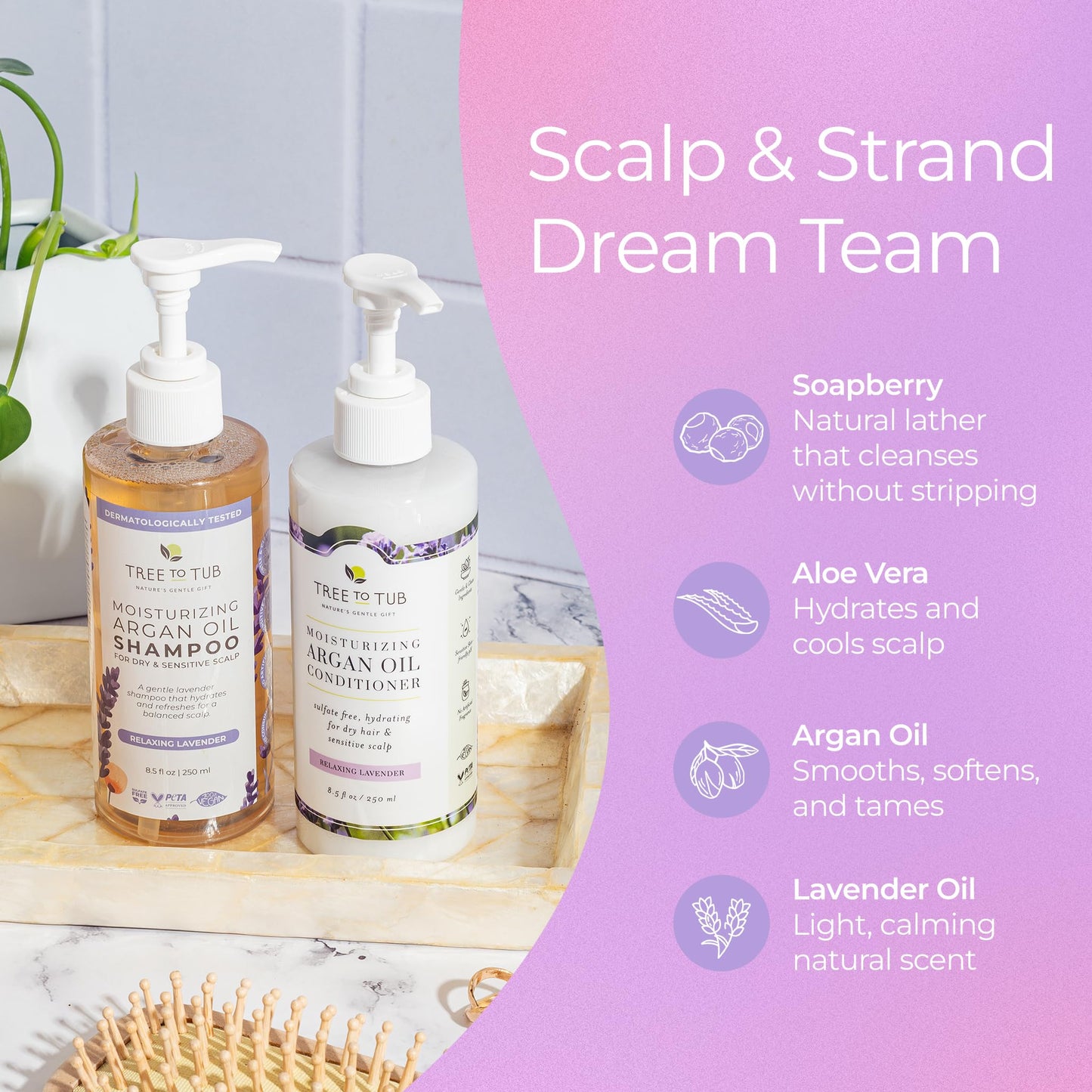 Tree To Tub Lavender Shampoo and Conditioner Set for Dry Hair, Dry Scalp, Frizz - Moisturizing Argan Oil Shampoo and Conditioner for Women & Men