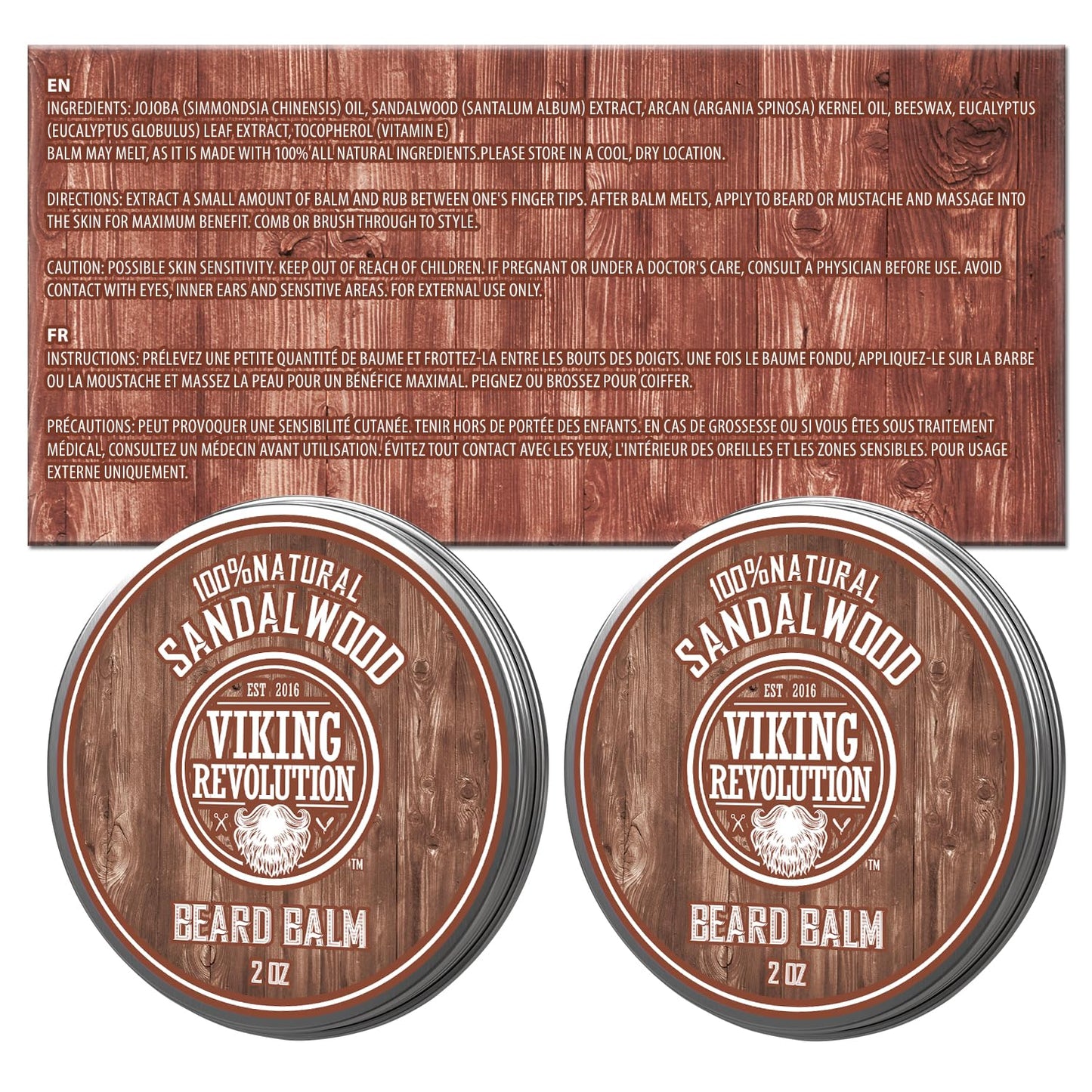 Viking Revolution Sandalwood Beard Balm - Beard Butter with Argan Oil, Beard Softener for Men with Jojoba Oil - Beard Moisturizer for Men with Beeswax
