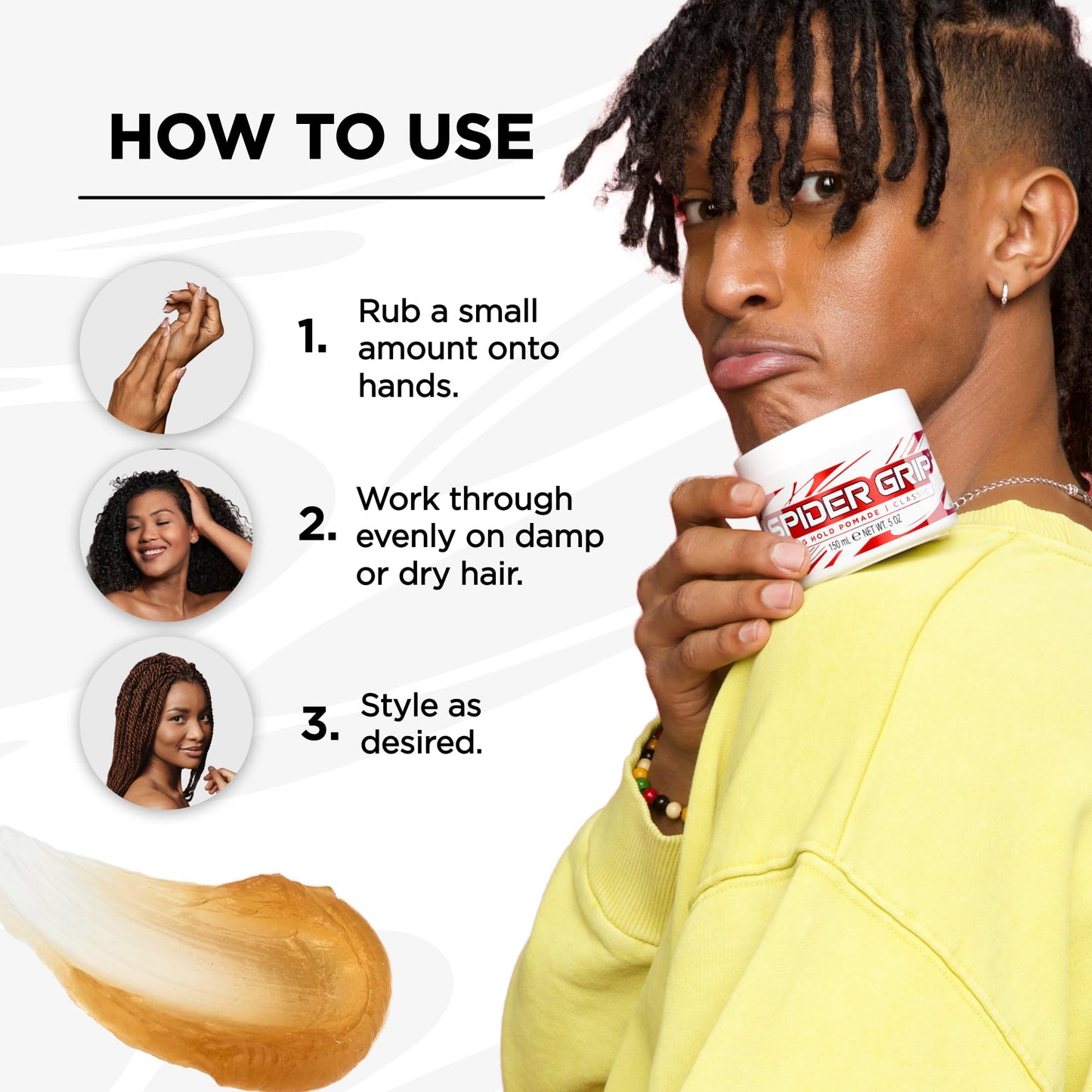 Style Factor Spider Grip Strong Hold Pomade for Men and Women - Castor Oil for High Shine and Long-Lasting Control for Braids, Locs, Twists