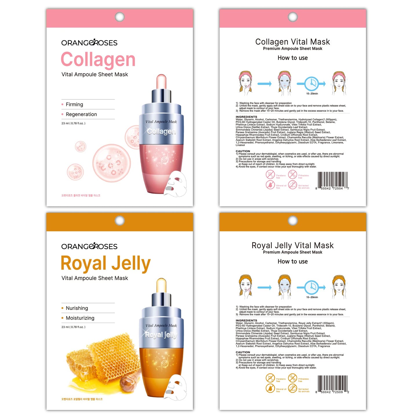 ?Orangeroses? 100 Pcs Combo Pack, Premium Korean Essence Facial Mask Sheet (10 Types x 10 pcs)