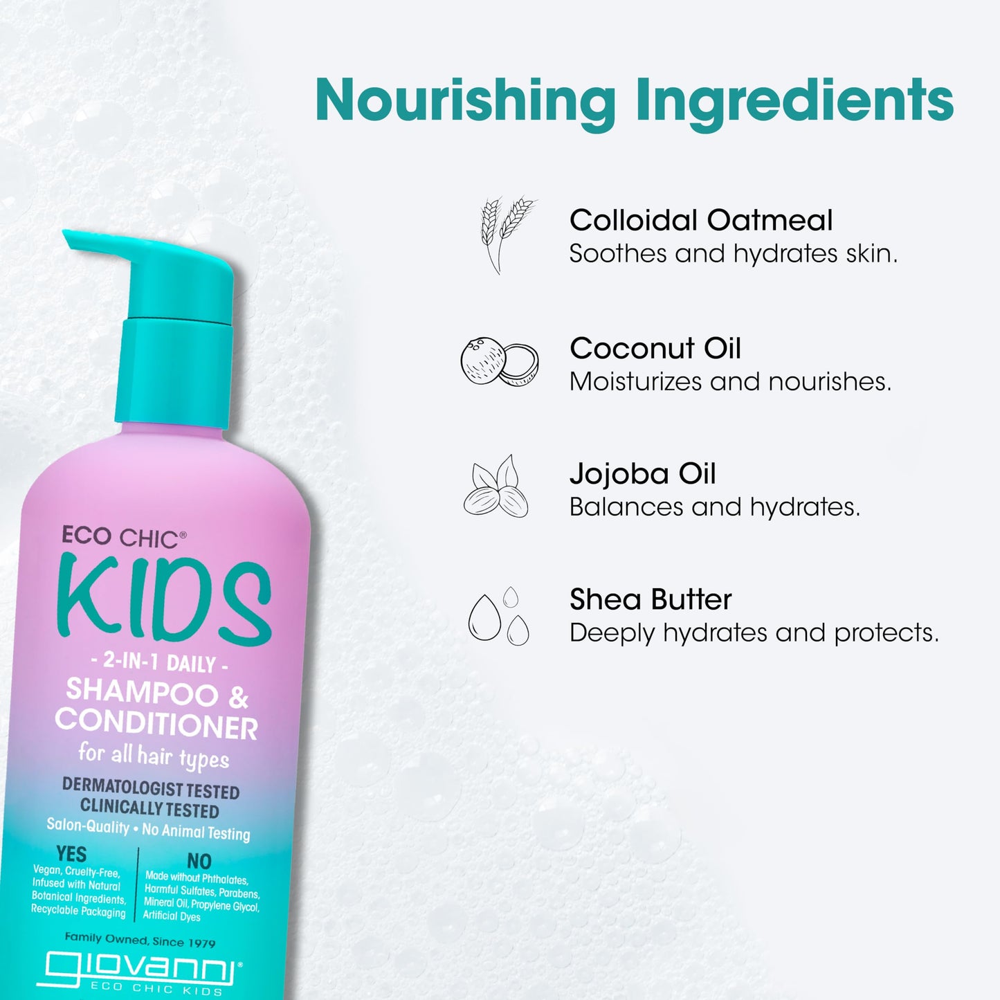 Eco Chic KIDs 2 In 1 Shampoo & Conditioner - Kids 2-in-1, for All Hair Types, Salon Quality, Lightweight & Hydrating, Gentle Formula, Vegan-Friendly