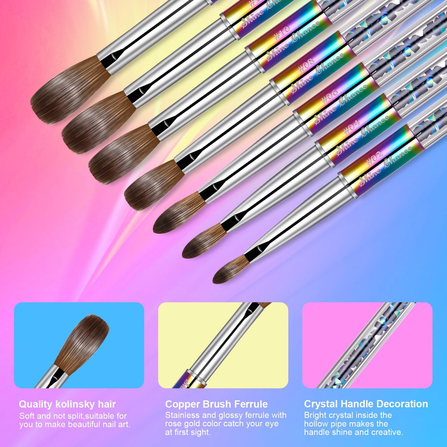 Shine Chance Acrylic Nail Brush Size 10, 100% Real Kolinsky Art Nail Brush for Acrylic Powder Application, Handmade Women Manicure Nail Extension Tool