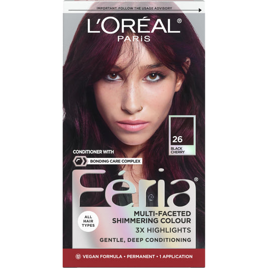 L’Oreal Paris Feria Multi-Faceted Shimmering Permanent Hair Color, High Intensity Hair Dye for 3X Highlights, 26 Black Cherry (Deepest Magenta), 1