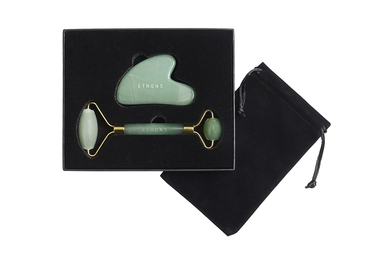 ETHONS Jade Roller & Gua Sha 2 in 1 For Face - Premium Construction Face Massager - Skin Tightening De-Puff Face Scraper - Anti Aging - Relieves