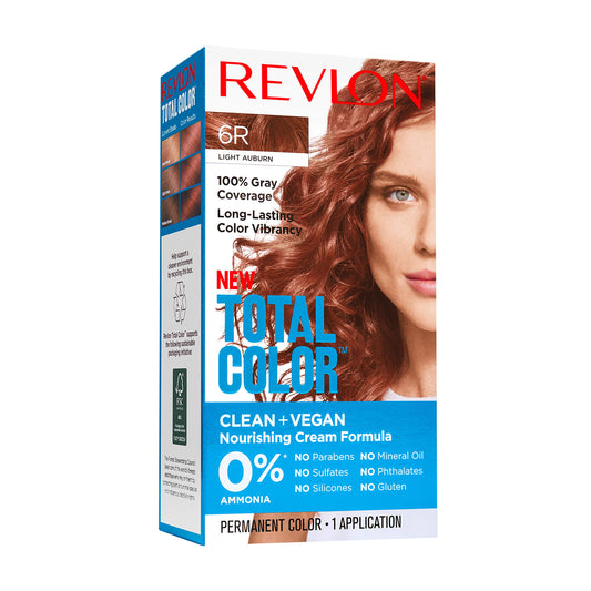 Revlon Permanent Hair Color, Permanent Hair Dye, Total Color with 100% Gray Coverage, Clean & Vegan, 6R Light Auburn, 3.5 oz Beauty & Personal Care REVLON
