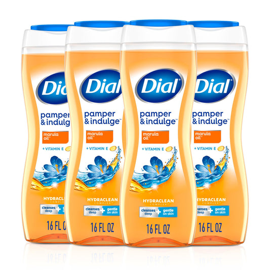 Dial Body Wash, Pamper & Indulge Marula Oil, 16 Fl Oz (Pack of 4), Hydraclean Complex & Vitamin E, Gentle, Leaves Skin Feeling Nourished Beauty & Personal Care Dial
