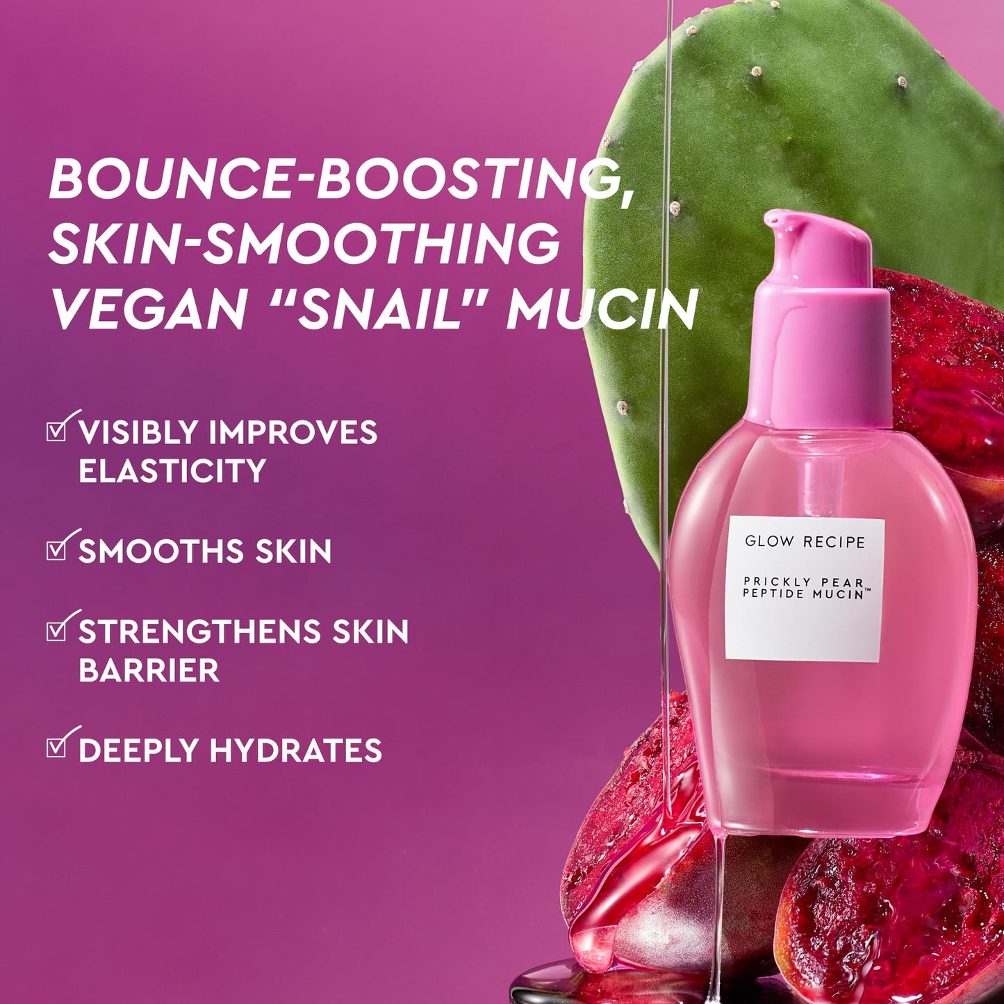 Glow Recipe Prickly Pear Peptide Mucin - Vegan "Snail" Mucin Face Serum to Hydrate & Repair Skin Barrier with Pore Refining Bio-Active Peptides & Deep