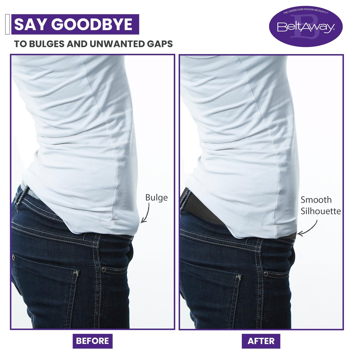 BELTAWAY Easily Adjustable Elastic Flat Buckle No Show Belts for Women - Stretch, Low Profile Design, Soft - Ideal for Jeans, Pants BLACK