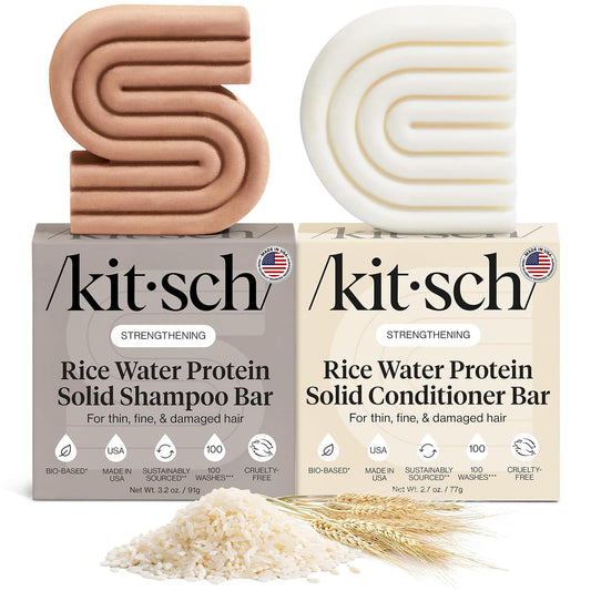 Kitsch Rice Water Shampoo & Conditioner Set - Solid Shampoo & Conditioner Bar with Protein for Hair Growth, Strengthening Hair & Damage Repair