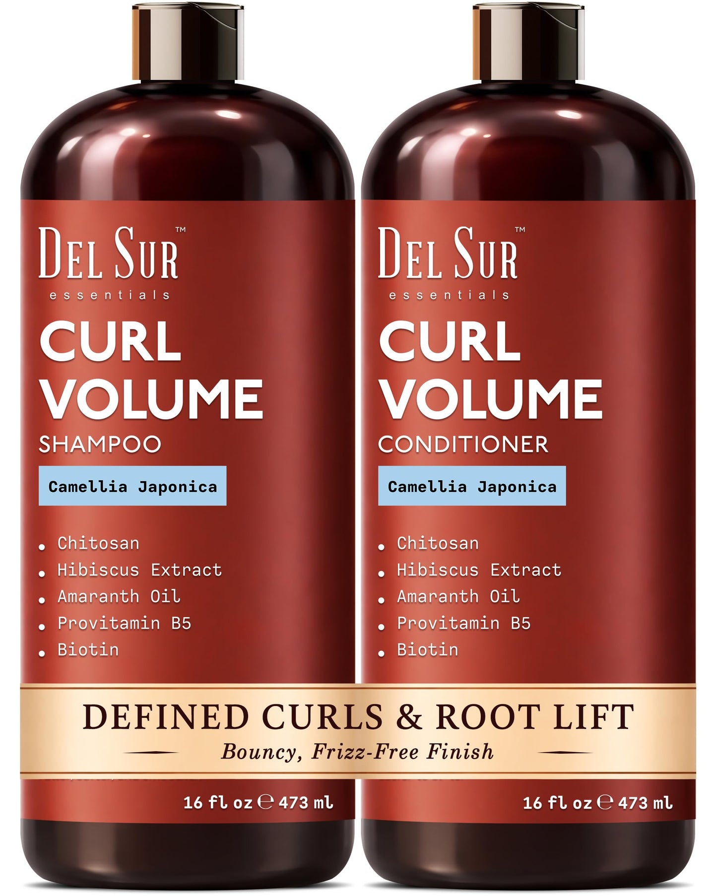 DEL SUR Curly Hair Shampoo and Conditioner Set | Curl Defining, Volume & Hydration | 16 fl oz Each | with Camellia Japonica, Hibiscus & Amaranth Oil |