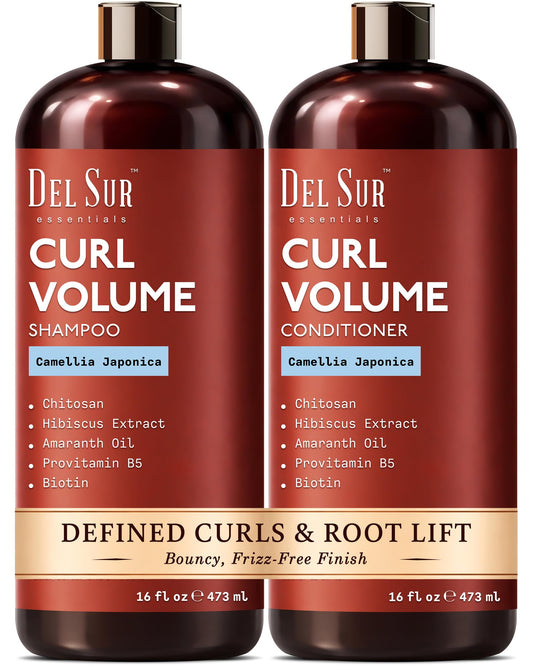 DEL SUR Curly Hair Shampoo and Conditioner Set | Curl Defining, Volume & Hydration | 16 fl oz Each | with Camellia Japonica, Hibiscus & Amaranth Oil | Beauty & Personal Care DEL SUR