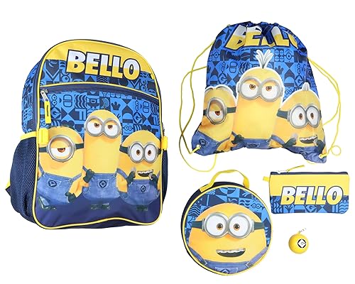 AI ACCESSORY INNOVATIONS Minions Backpack Bello Character Design 5 Piece Set with Lunch Box