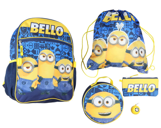 AI ACCESSORY INNOVATIONS Minions Backpack Bello Character Design 5 Piece Set with Lunch Box