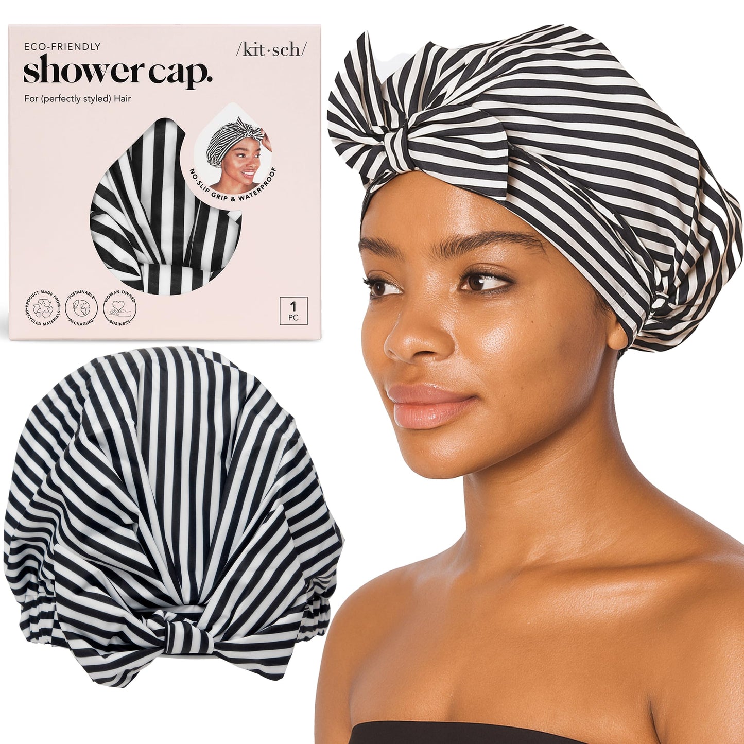 Kitsch Luxury Shower Caps for Women Reusable Waterproof - Large Shower Cap for Women and Men, Non-slip, Quick-dry Hair Cap for Long & Short Hair