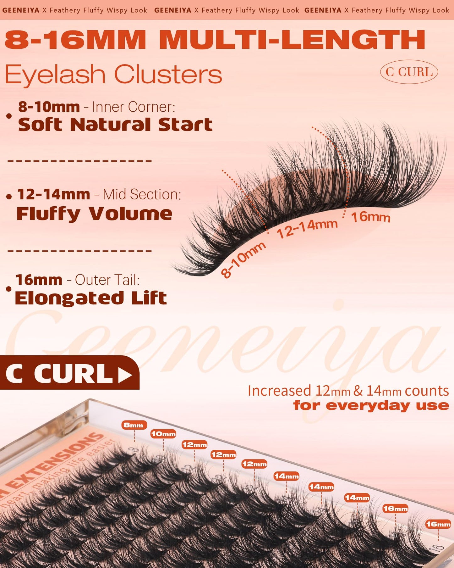 Geeneiya Fluffy Lash Clusters Kit Wispy Eyelash Clusters Kit, 8-16MM Natural Lashes Clusters Kit, C Curl Cluster Eyelash Extensions, DIY Lash Beauty and Personal Care Geeneiya